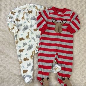 Child of Mine Red and Gray Striped Footies with Moose Design